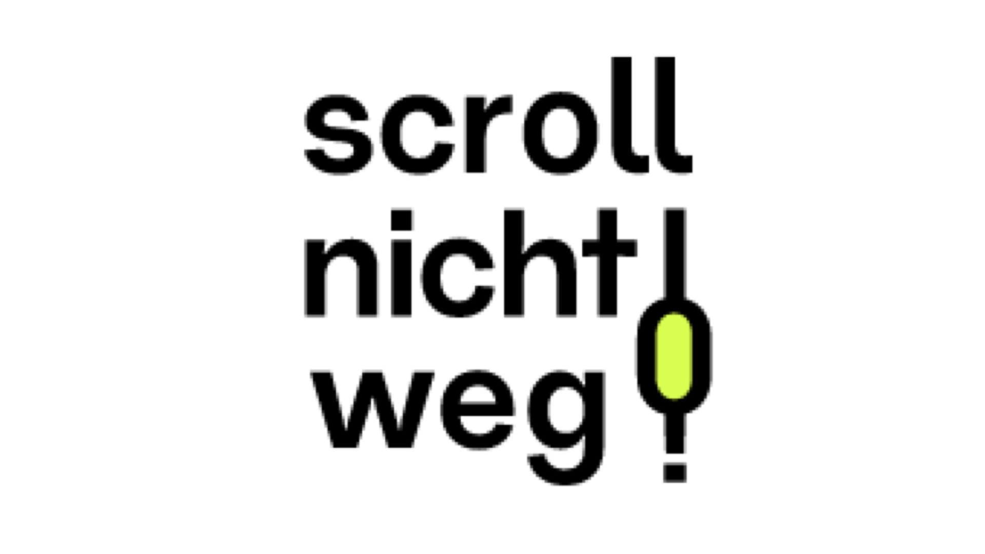 scroll nicht weg logo scroll nicht weg, schwarzer text auf weißem hintergrund rechts eine scrollgrafik