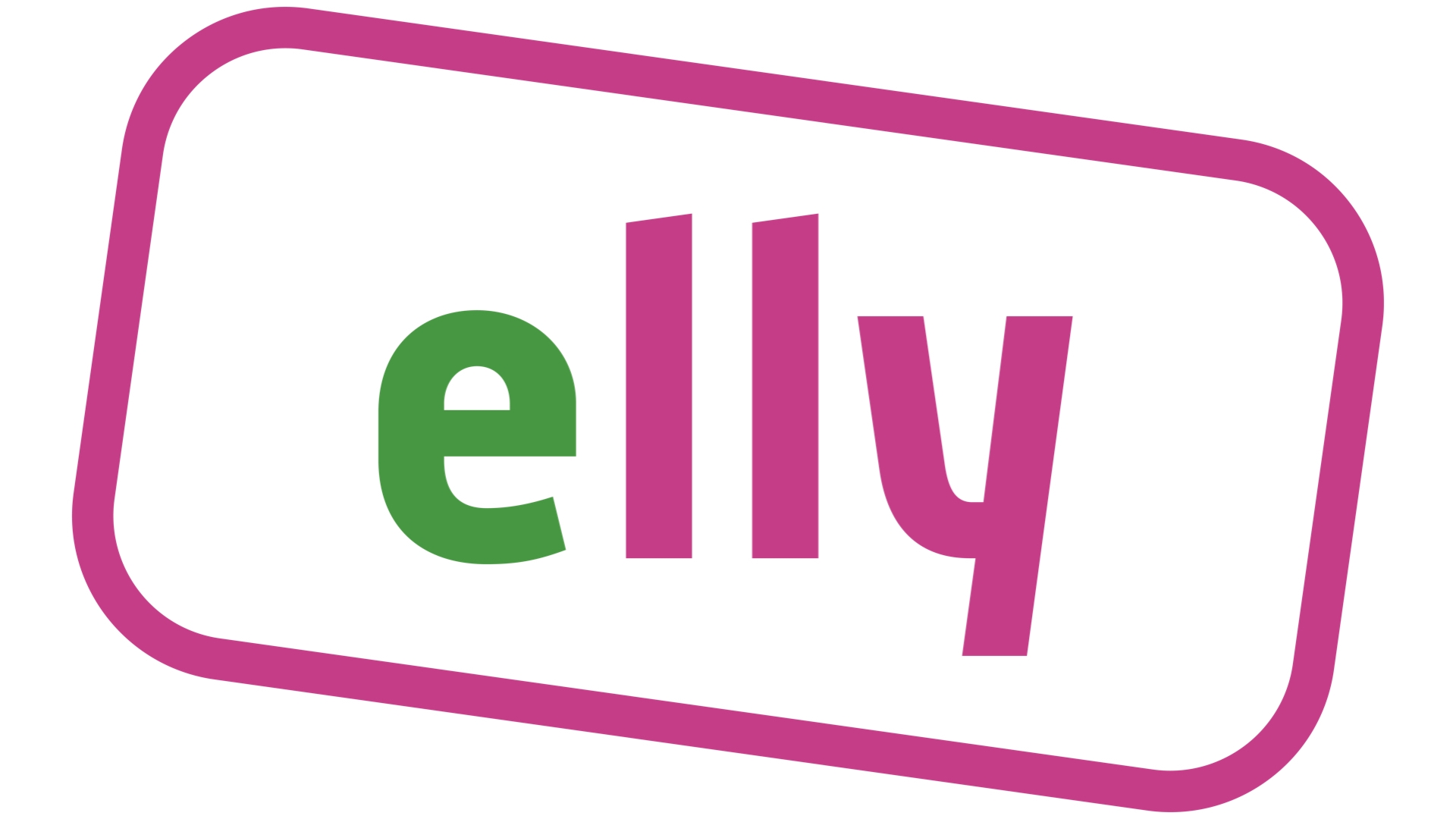 elly Hatespeech Beratung Logo Schriftzug elly, grünes e, pinkes lly auf weißem Hintergrund, diagonal