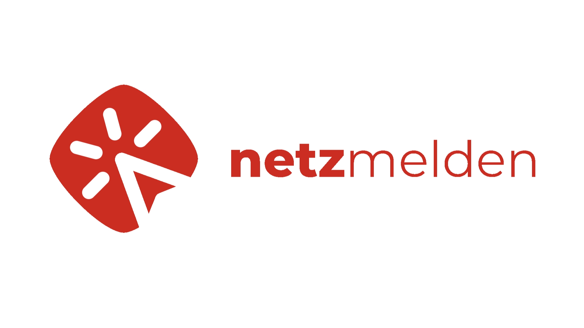 Netzmelden Logo roter Klickender Cursor auf roter Drachenform, Schriftzug "Netzmelden" rot, beides auf weißem Hintergrund
