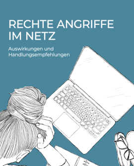 Cover der Broschüre. Zeichnung einer Person: Sie liegt vor einem aufgeklappten Laptop auf dem Boden und stützt den Kopf in die eine Hand. Neben ihr liegt eine Brille. 