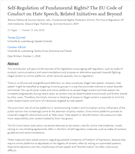 Self-Regulation of Fundamental Rights? The EU Code of Conduct on Hate Speech, Related Initiatives and Beyond