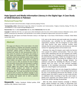 Hate Speech and Media Information Literacy in the Digital Age: A Case Study of 2018 Elections in Pakistan